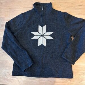 NEVE Designs Vintage 100% New Wool Quarter Zip Snowflake Ski Sweater